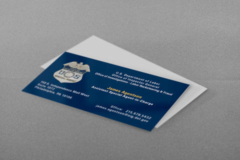 DOL OIG Business Card Dept of Labor Business Card in Blue