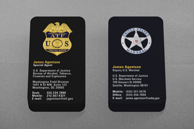 Bureau of Alcohol, Tobacco, Firearms and Explosives (ATF) and US Marshals (USMS) official agency business card