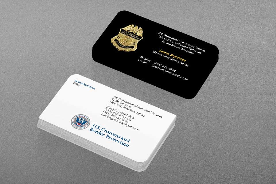 Federal DHS Customs and Border Protection business card with premium rounded corners