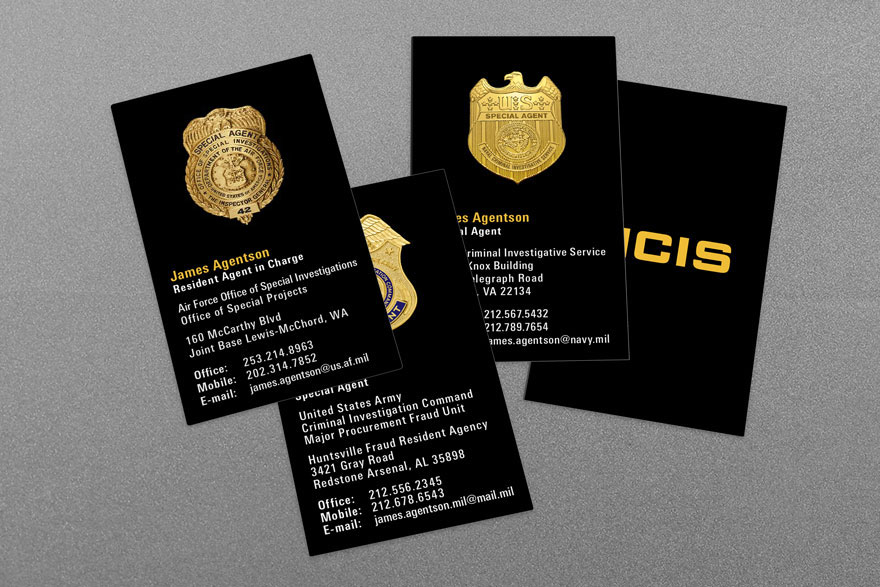 Army CID, U.S. Air Force OSI, NCIS military law enforcement business cards army cid, air force osi, ncis military law enforcement business cards
