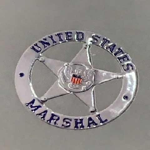 Raised Spot UV U.S. Marshals Service (USMS) star badge detail on suede business card stock