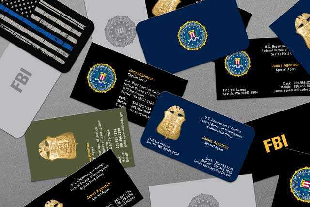 Federal Bureau of Investigation (FBI) Special Agent (SA) business card with official Department of Justice seal